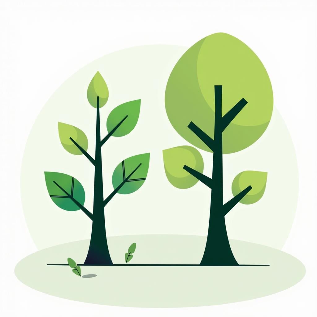 Two trees, one growing rapidly, and the other steady and strong, symbolizing growth and value investing.