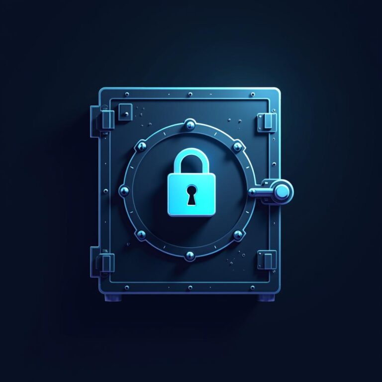 A digital vault with a secure lock, symbolizing protection in the risky world of cryptocurrency trading.