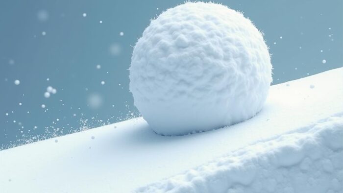 A snowball rolling downhill, getting bigger, symbolizing the acceleration of debt repayment.